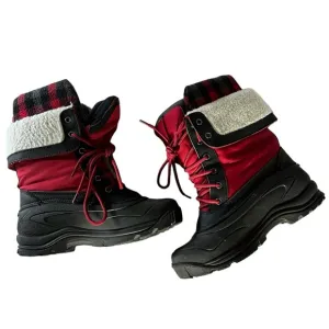 New Size 6 Kamik Red Black and White Plaid Lace Up Waterproof Snow Boots