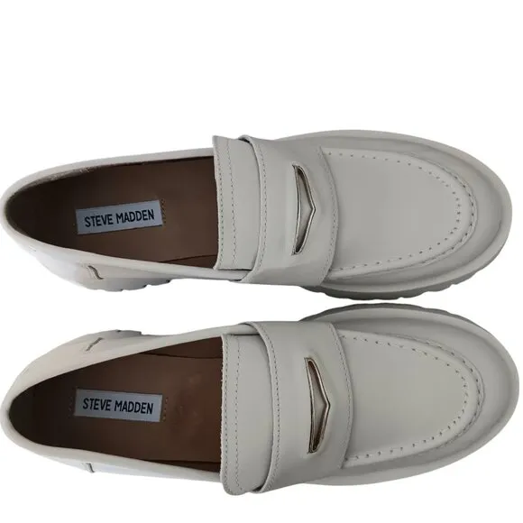 NEW Steve Madden Womens Lawrence Slip On Leather Loafers Chunky Heel Size 11M