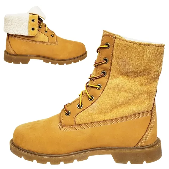 New Timberland linden woods waterproof fold down boots women 6 wheat nubuck faux