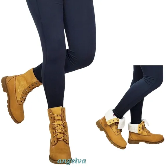 New Timberland linden woods waterproof fold down boots women 6 wheat nubuck faux