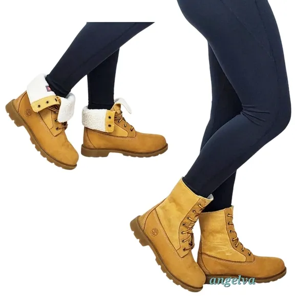 New Timberland linden woods waterproof fold down boots women 6 wheat nubuck faux