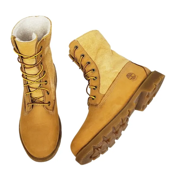 New Timberland linden woods waterproof fold down boots women 6 wheat nubuck faux