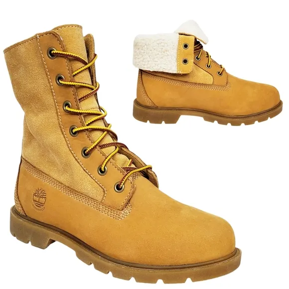 New Timberland linden woods waterproof fold down boots women 6 wheat nubuck faux