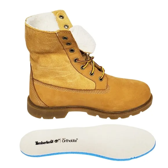New Timberland linden woods waterproof fold down boots women 6 wheat nubuck faux