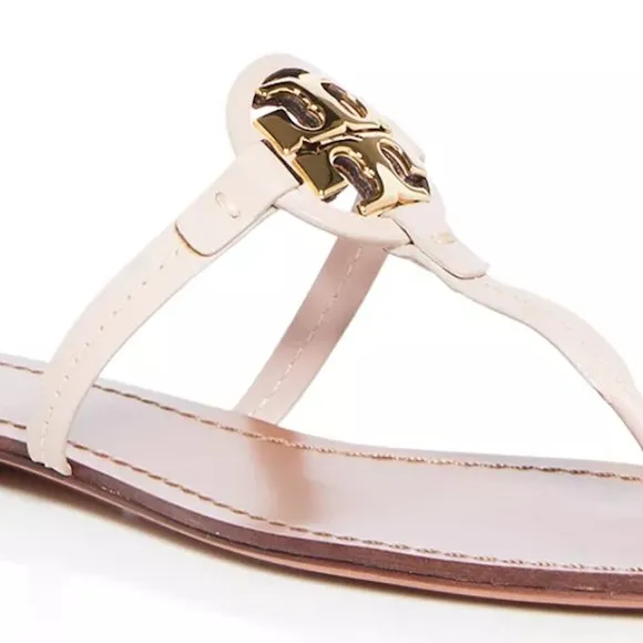 NEW Tory Birch Miller Thong Leather Metal Sandals - Seashell / Gold, Size 8