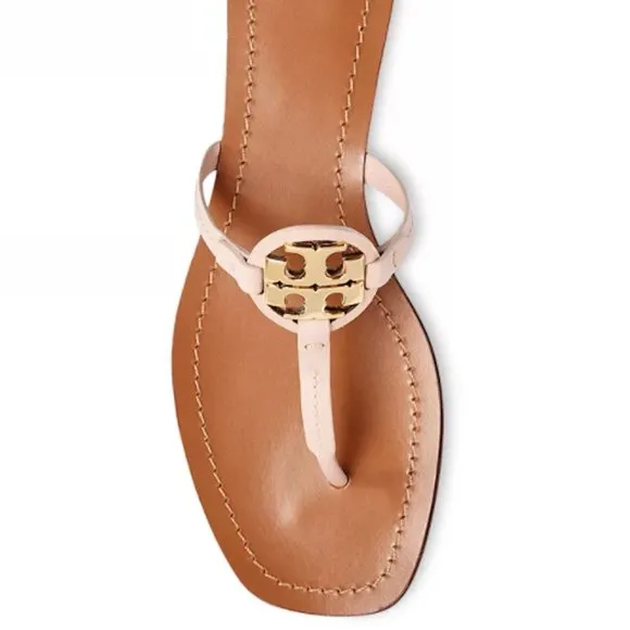 NEW Tory Birch Miller Thong Leather Metal Sandals - Seashell / Gold, Size 8