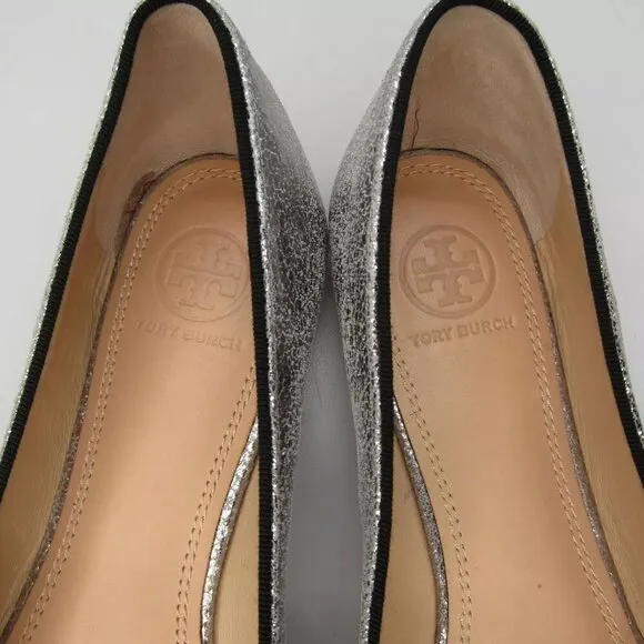NEW TORY BURCH Womens Vanessa Ballet Flats Ballerina Slip On Metallic Size 8.5