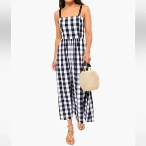 NEW Tuckernuck Women's Large LELIA Black White Gingham Maxi Dress