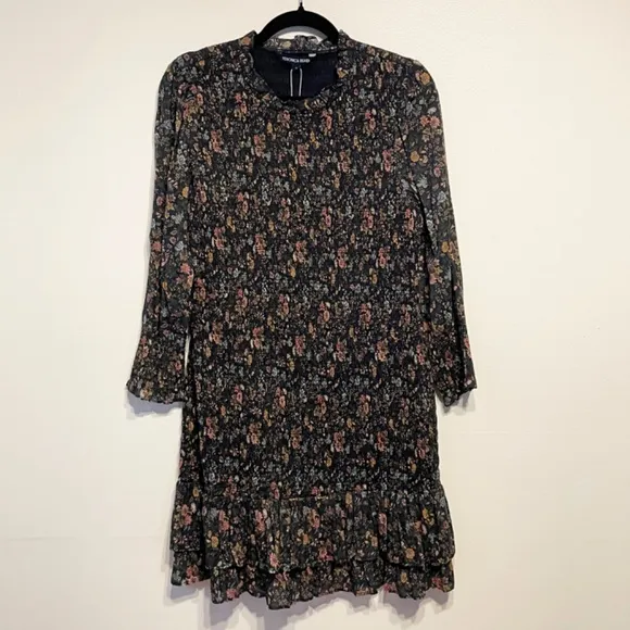 New Veronica Beard Farha Floral Smock Mini Dress Black 12, XL