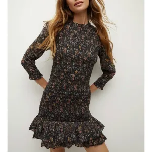 New Veronica Beard Farha Floral Smock Mini Dress Black 12, XL