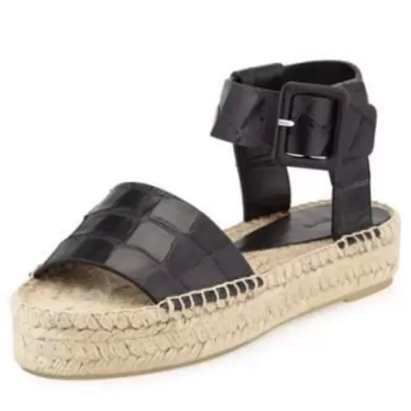 NEW Vince Edina Black Flatform Croc Espadrilles 11