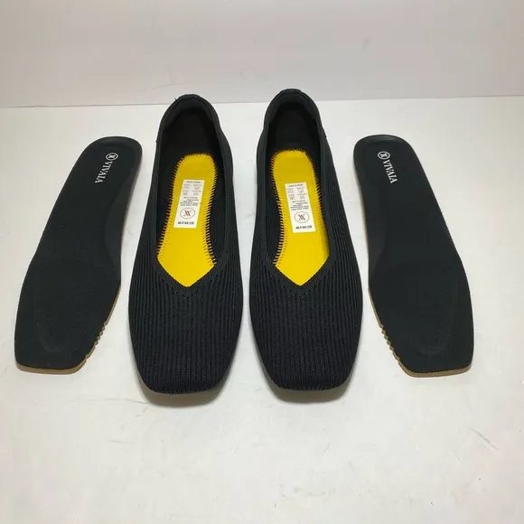 New VIVAIA Square-Toe V-Cut Washable Black Knit Margot 2.0 Flats Size 39.5/8.5 W