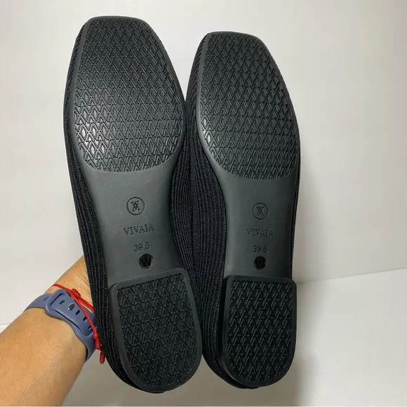 New VIVAIA Square-Toe V-Cut Washable Black Knit Margot 2.0 Flats Size 39.5/8.5 W