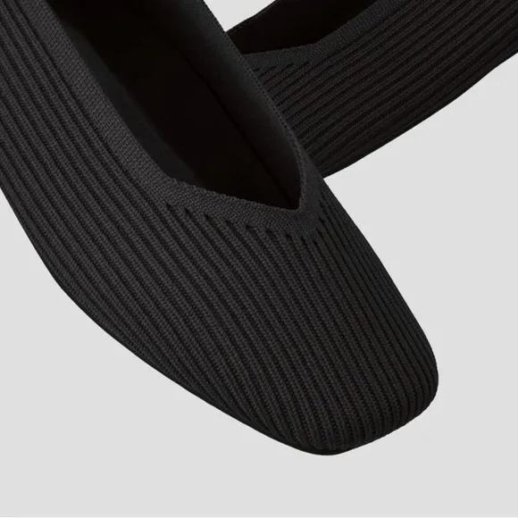 New VIVAIA Square-Toe V-Cut Washable Black Knit Margot 2.0 Flats Size 39.5/8.5 W