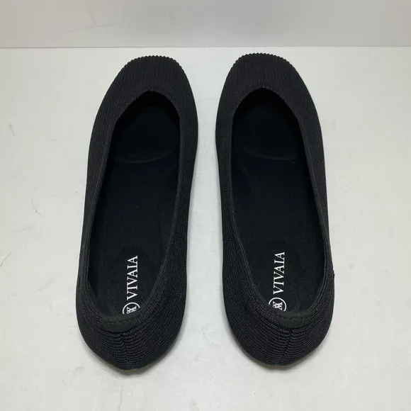 New VIVAIA Square-Toe V-Cut Washable Black Knit Margot 2.0 Flats Size 39.5/8.5 W