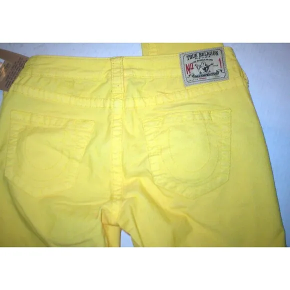 New Womens True Religion Brand Jeans 25 Bright Yellow Skinny Pants Shannon Cords