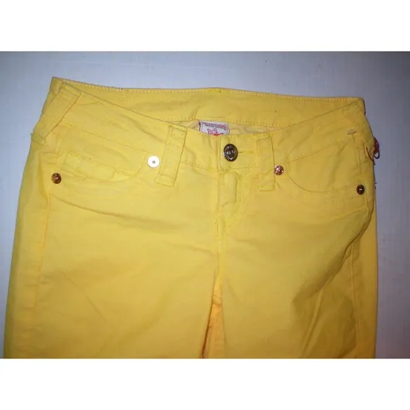 New Womens True Religion Brand Jeans 25 Bright Yellow Skinny Pants Shannon Cords