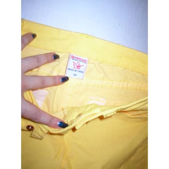 New Womens True Religion Brand Jeans 25 Bright Yellow Skinny Pants Shannon Cords