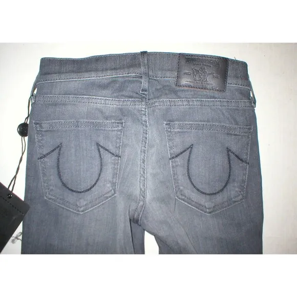 New Womens True Religion Brand Jeans Cora Metal Studs Destroyed Black NWT USA 24