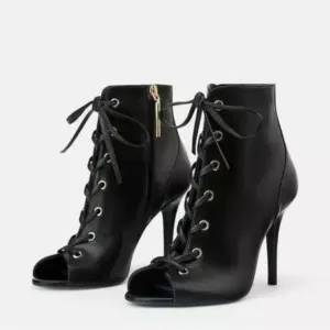 New Zara $169 Black Leather Lace Up Ankle Boots Blue Collection Size 10 1174/001
