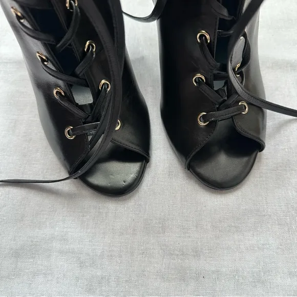 New Zara $169 Black Leather Lace Up Ankle Boots Blue Collection Size 10 1174/001