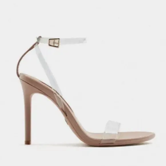 New ZARA Beige &amp; Clear vinyl heeled sandals ankle strap
