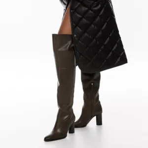 NEW ZARA Chocolate Brown Leather Over The Knee Heeled Boots 6.5