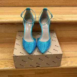 NIB Blue Beautiful High Heels Rhinestones Transparent Pumps Size 8 M