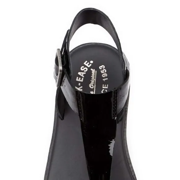 NIB Kork-Ease Catriona Black Patent Leather Thong Ankle Strap Flat Sandals US 6M