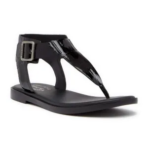NIB Kork-Ease Catriona Black Patent Leather Thong Ankle Strap Flat Sandals US 6M