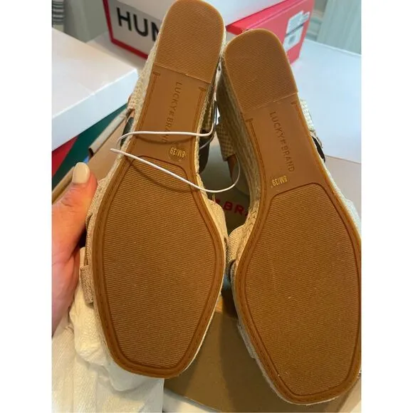 NIB Lucky Brand Maeylee Espadrille Wedge Sandals in Natural Platinum