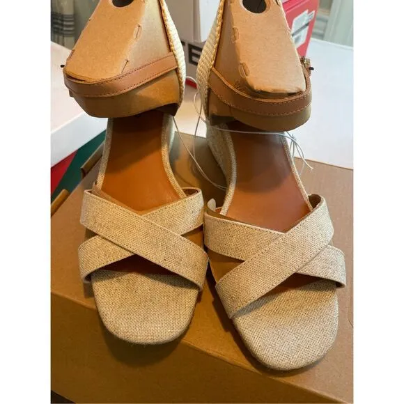 NIB Lucky Brand Maeylee Espadrille Wedge Sandals in Natural Platinum