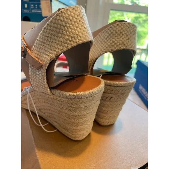 NIB Lucky Brand Maeylee Espadrille Wedge Sandals in Natural Platinum