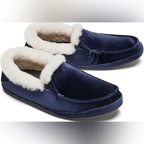 NIB [OluKai] Ku'una Lanui Indoor/Outdoor Soft Velvet Slipper Navy Blur Women’s 6