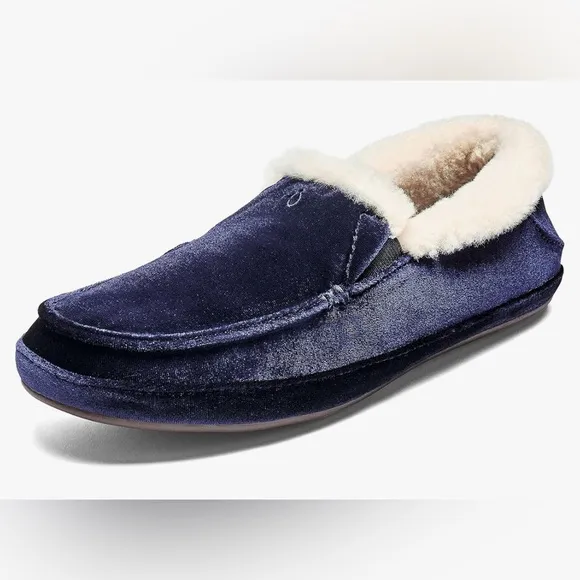 NIB [OluKai] Ku'una Lanui Indoor/Outdoor Soft Velvet Slipper Navy Blur Women’s 6
