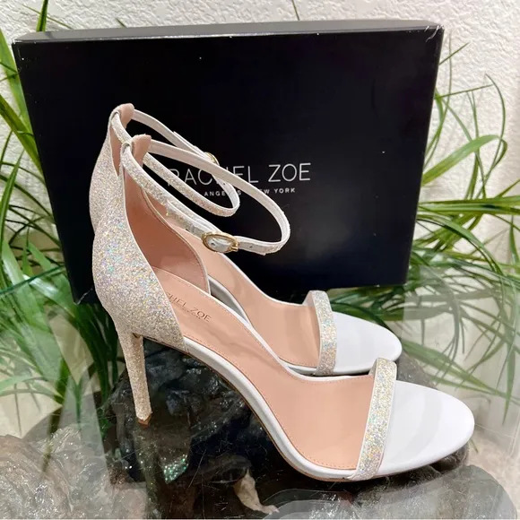 🔥NIB🔥 Rachel Zoe Napa Leather Ema White Glitter Heel  Size 10