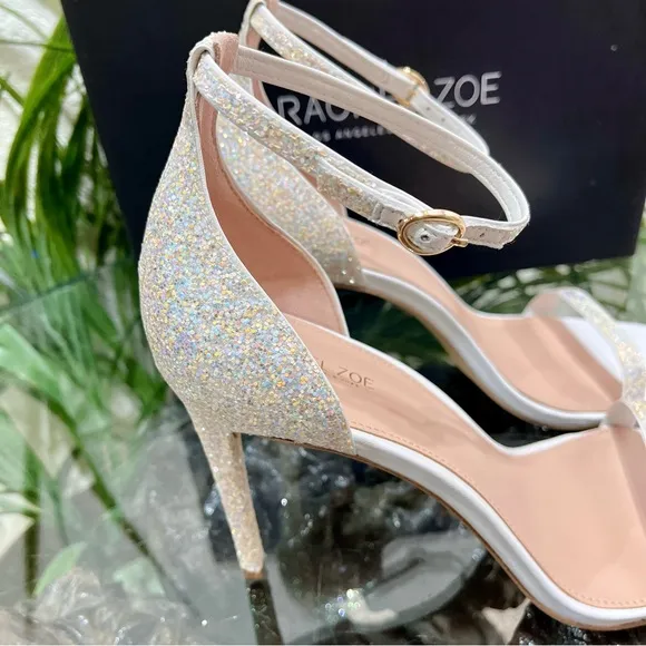 🔥NIB🔥 Rachel Zoe Napa Leather Ema White Glitter Heel  Size 10