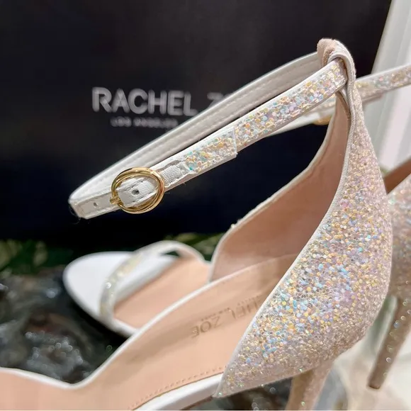 🔥NIB🔥 Rachel Zoe Napa Leather Ema White Glitter Heel  Size 10