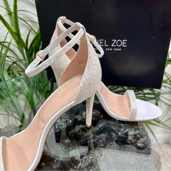 🔥NIB🔥 Rachel Zoe Napa Leather Ema White Glitter Heel  Size 10
