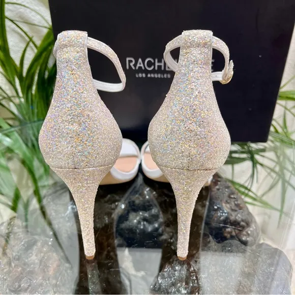 🔥NIB🔥 Rachel Zoe Napa Leather Ema White Glitter Heel  Size 10