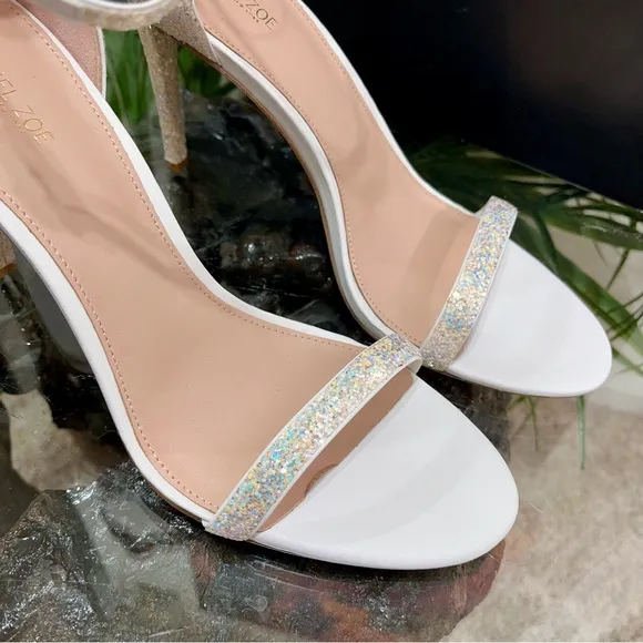 🔥NIB🔥 Rachel Zoe Napa Leather Ema White Glitter Heel  Size 10