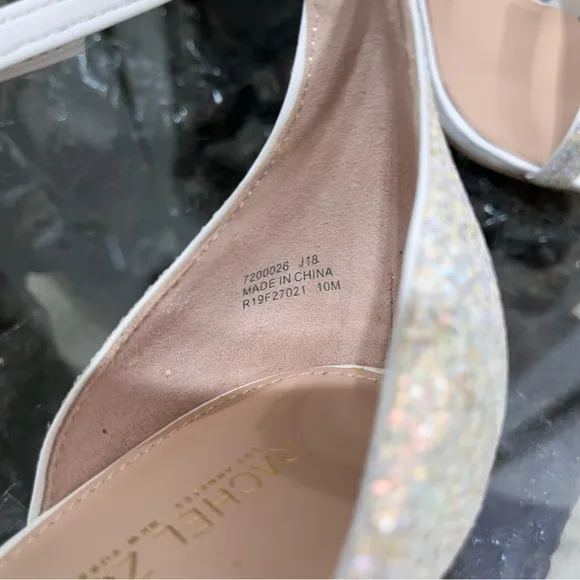 🔥NIB🔥 Rachel Zoe Napa Leather Ema White Glitter Heel  Size 10