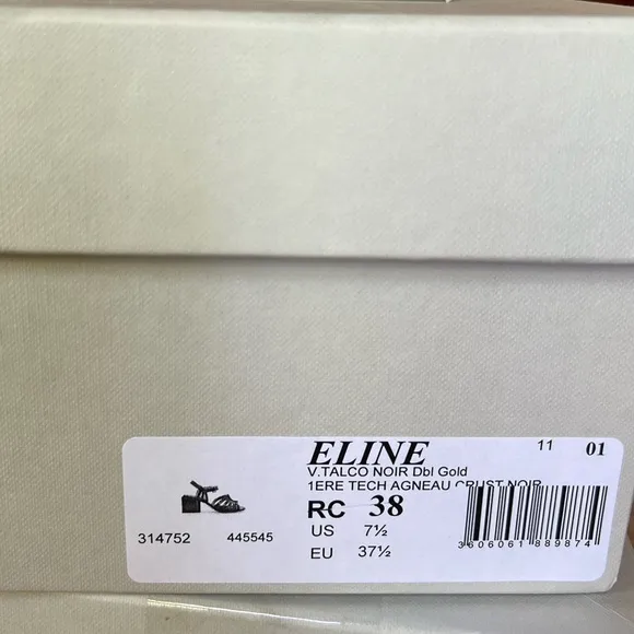 NIB Robert Clergerie Eline Black Padded Ankle Strap Open Toe Block Heel Size 7.5