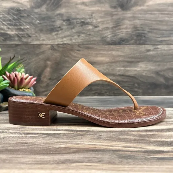 NIB Sam Edelman Jaynee 8.5M Brown Leather Slip On T Strap Thong Sandals