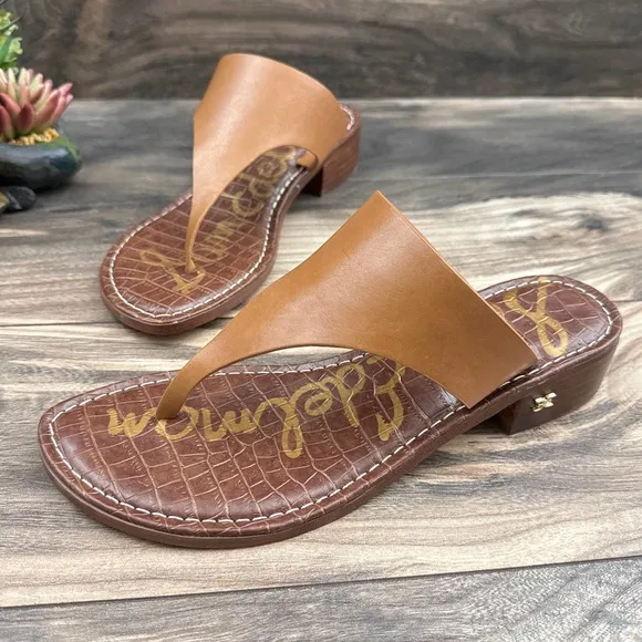NIB Sam Edelman Jaynee 8.5M Brown Leather Slip On T Strap Thong Sandals