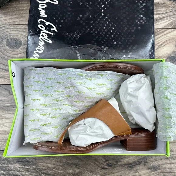 NIB Sam Edelman Jaynee 8.5M Brown Leather Slip On T Strap Thong Sandals