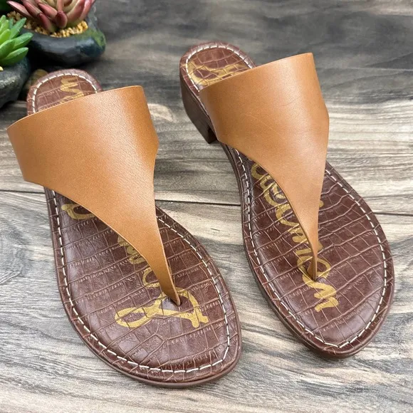 NIB Sam Edelman Jaynee 8.5M Brown Leather Slip On T Strap Thong Sandals