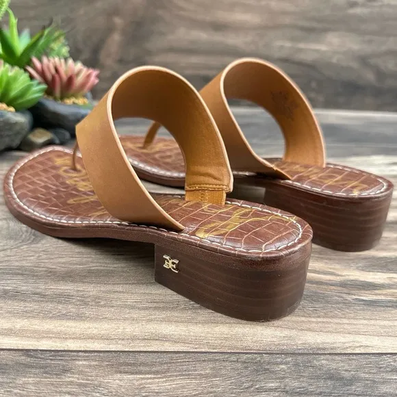 NIB Sam Edelman Jaynee 8.5M Brown Leather Slip On T Strap Thong Sandals