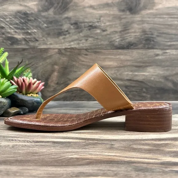 NIB Sam Edelman Jaynee 8.5M Brown Leather Slip On T Strap Thong Sandals