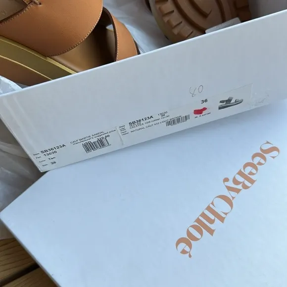 nib See by Chloé Martie Leather Slingback Wedge Sandals in Tan - Size 6